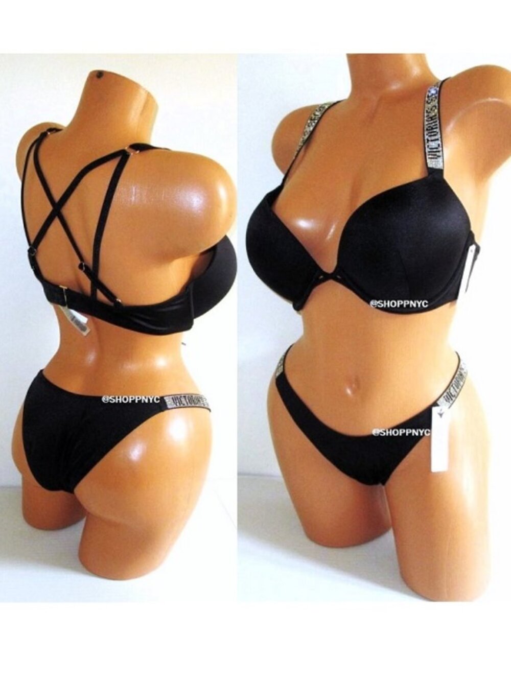 38C/L VICTORIA SECRET Swim Shine Strap Bombshell Push Up Top Bikini Set +2 Cups